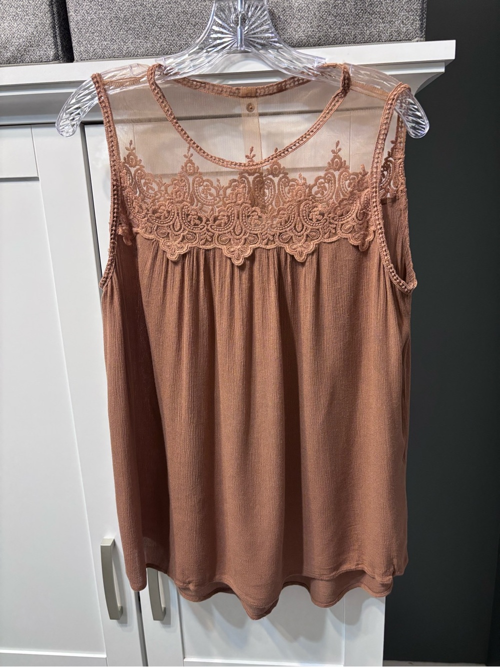 Altar'd State Pumpkin Spice Lace Mesh Sleeveless Top EUC Size L Boho Fall Cozy